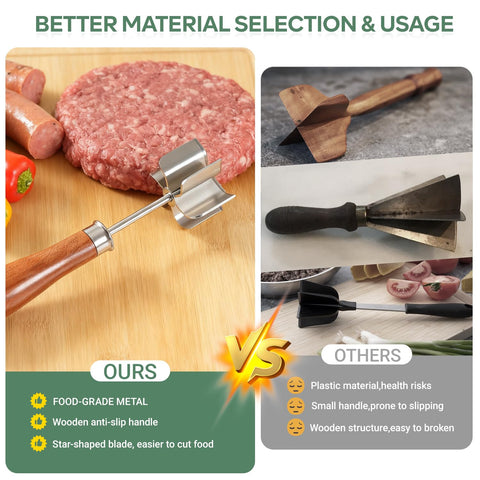 BGWARA efficient ground meat chopper breaks down burgers and turkey quickly.