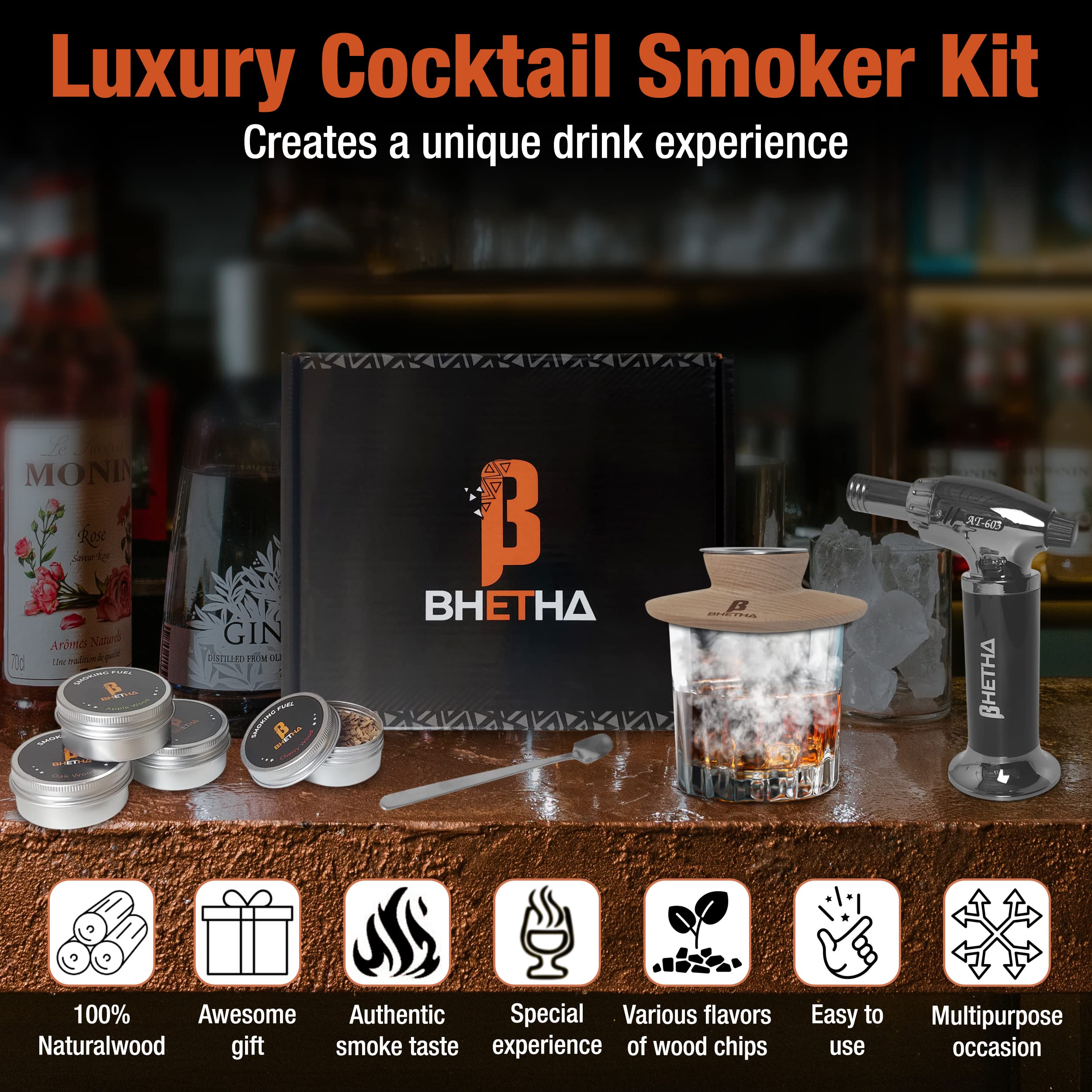 Bhetha torch-powered smoker kit in action adding smoky aroma to drinks