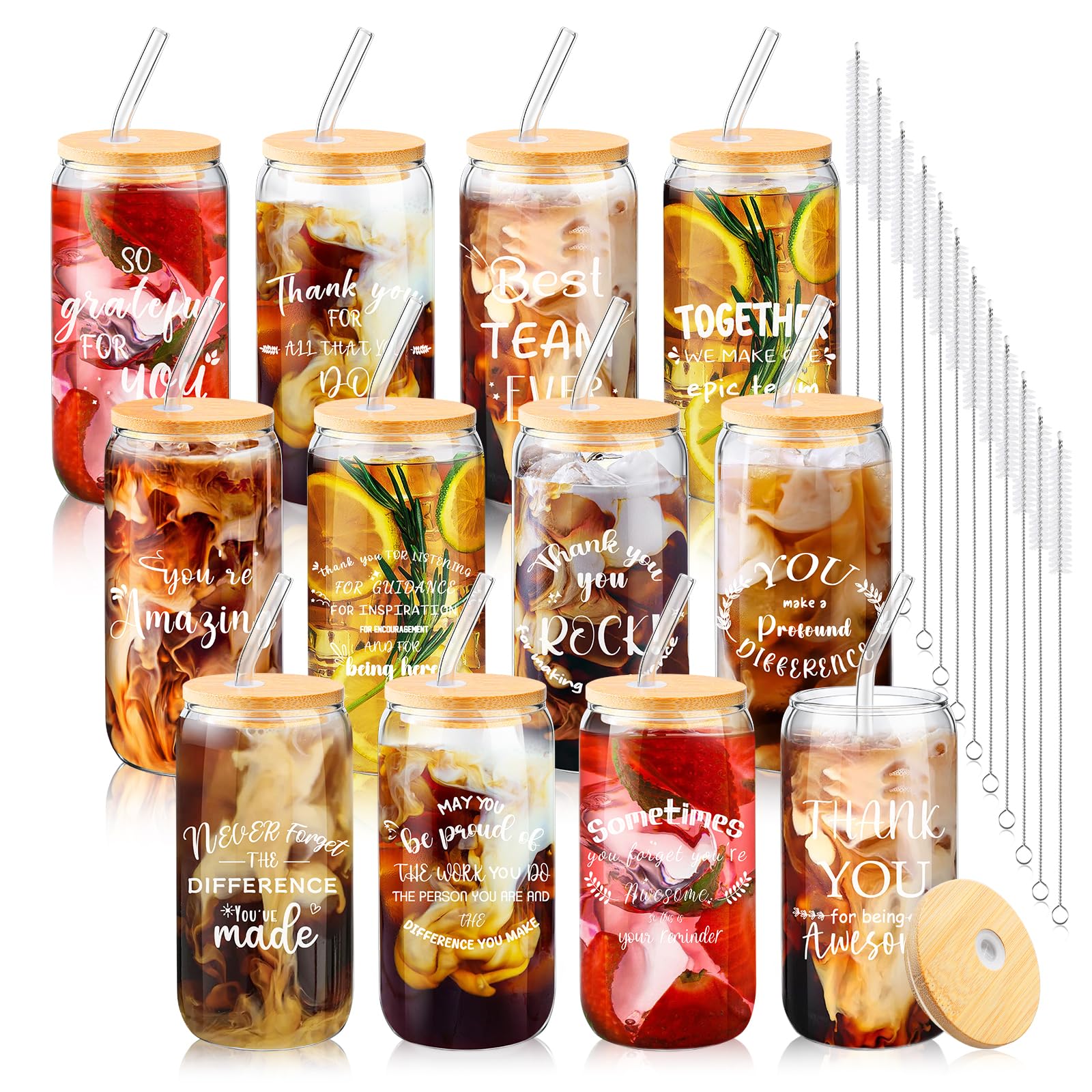 BHHQHH 12-set can-shaped glass cups for staff gifts, reusable and stylish