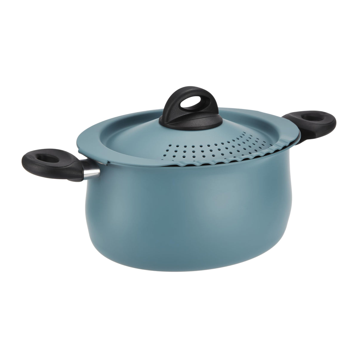 Bialetti Taste of Italy teal pasta pot full view highlighting its 5.5-quart capacity.