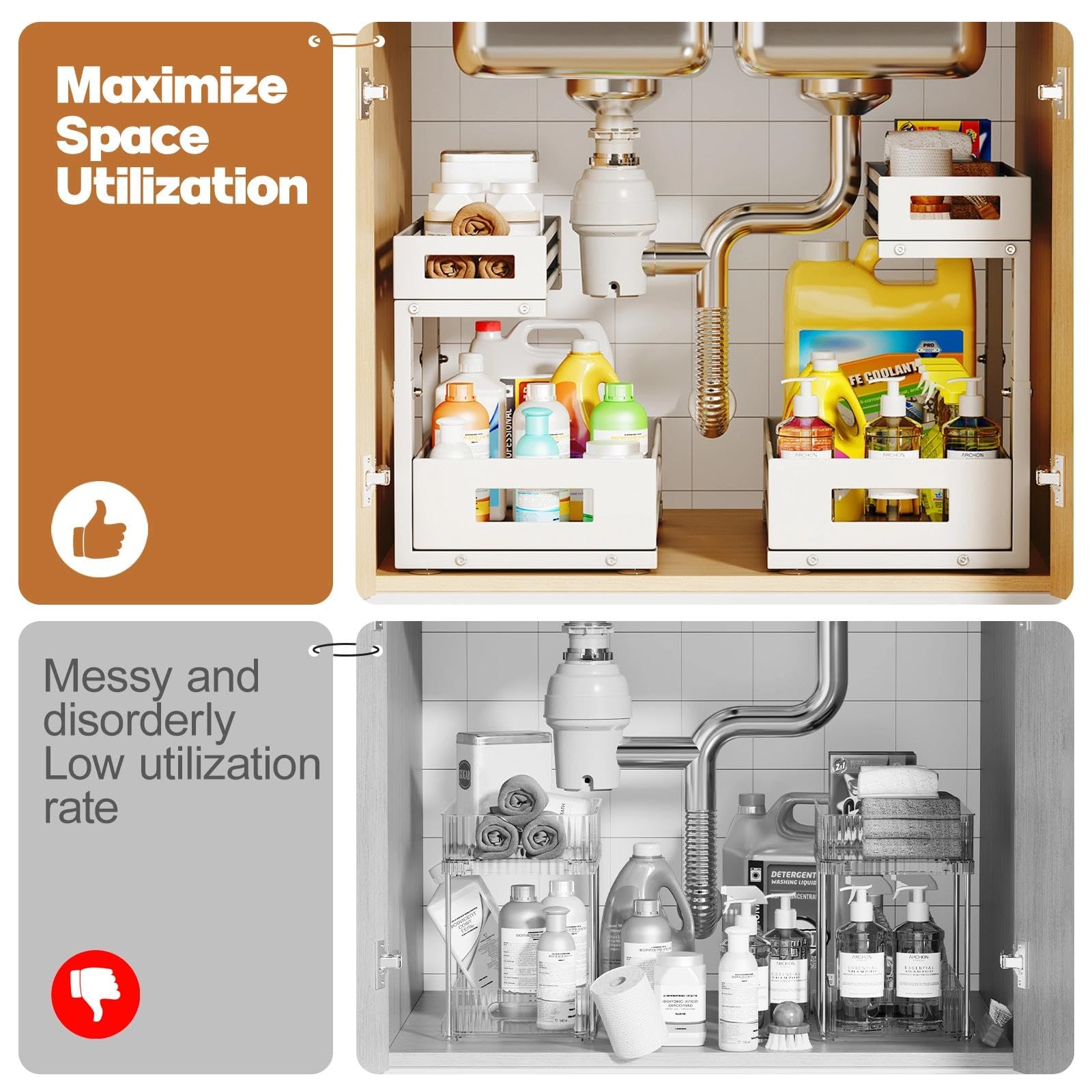 Biboraya 2-pack under-sink organizer offers versatile cabinet storage.
