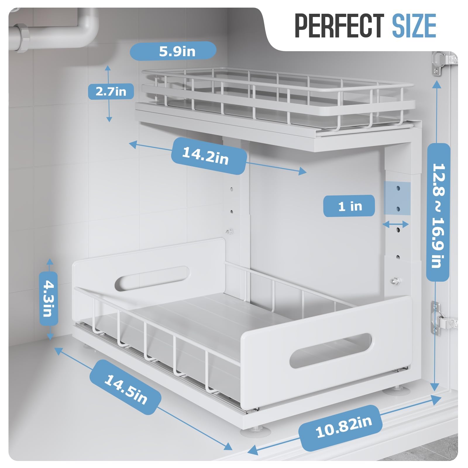 Biboraya under-sink organizer with ball-bearing slides for smooth access