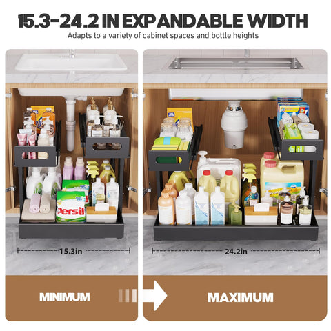 Biboraya retractable width 15.3–24.2 inches adapts to cabinet space.