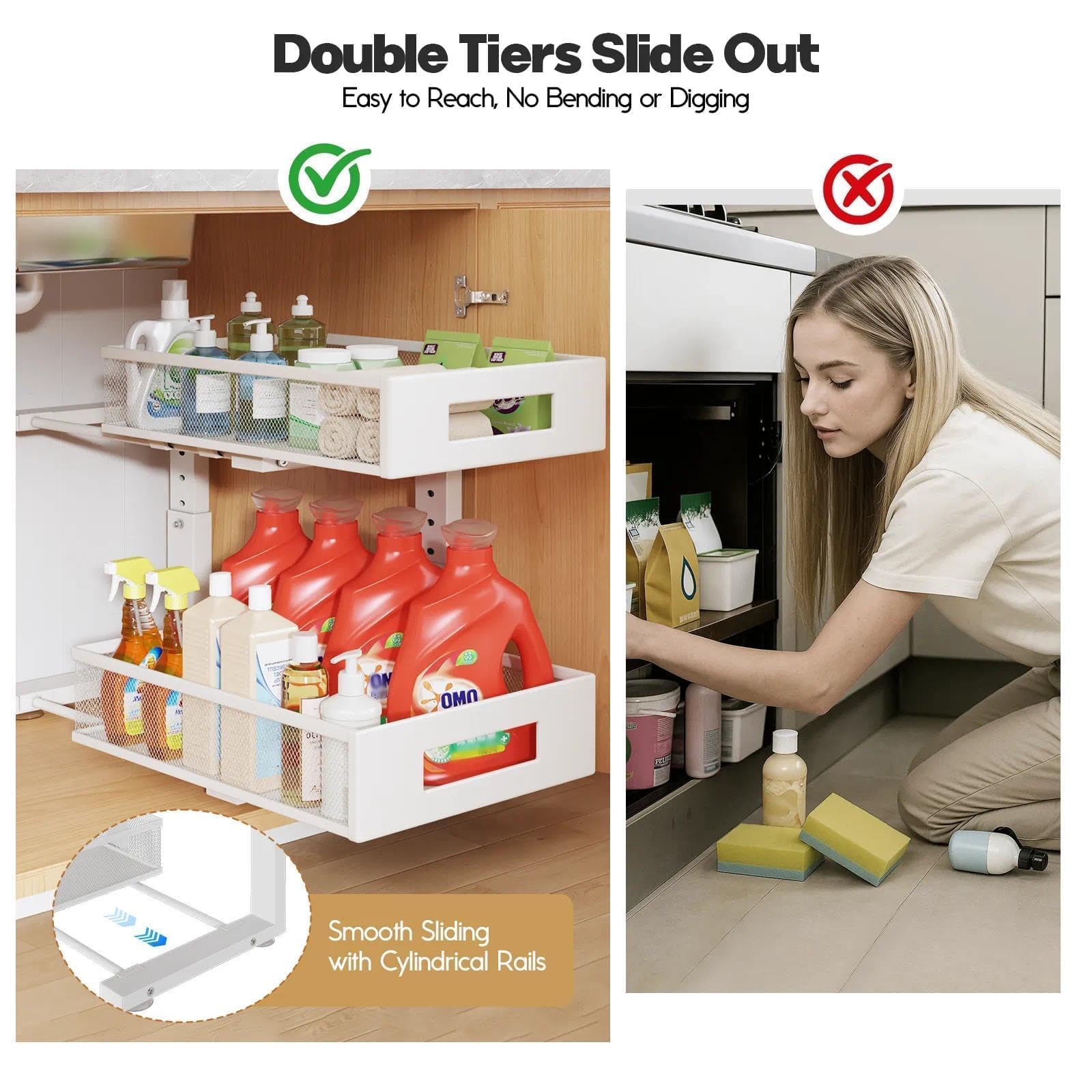 Biboraya rust-resistant metal frame keeps baskets sturdy under sinks