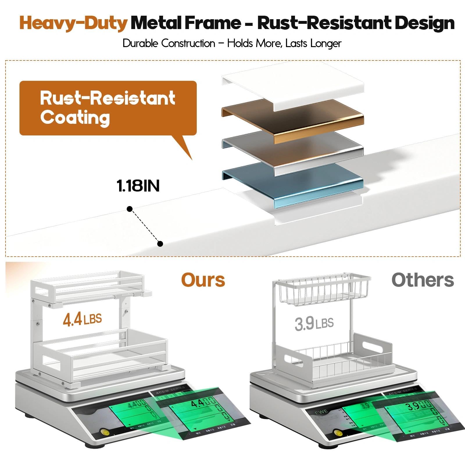 Biboraya rust-resistant metal frame designed for humid kitchens and baths.