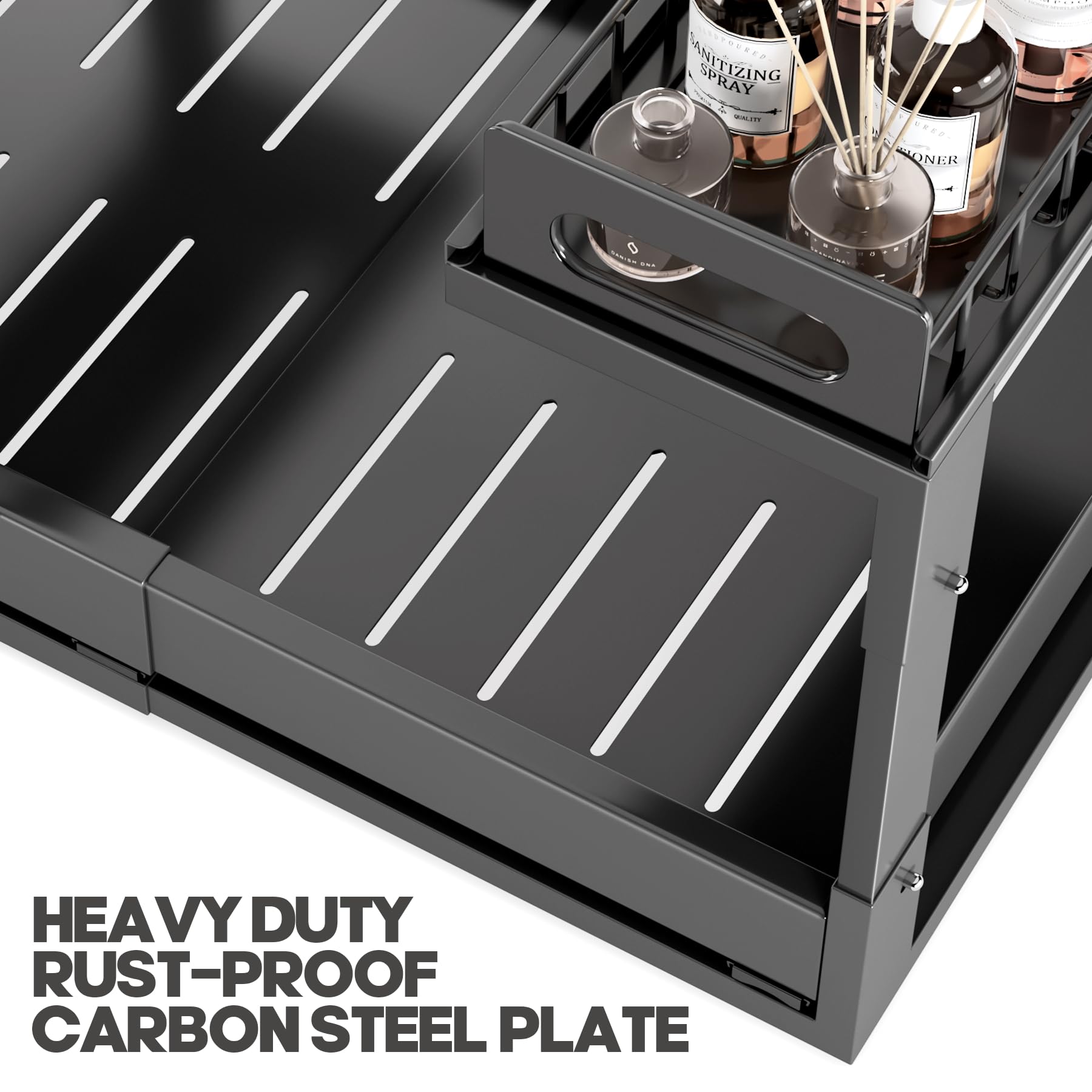Biboraya powder-coated finish resists rust for durable under-sink use.