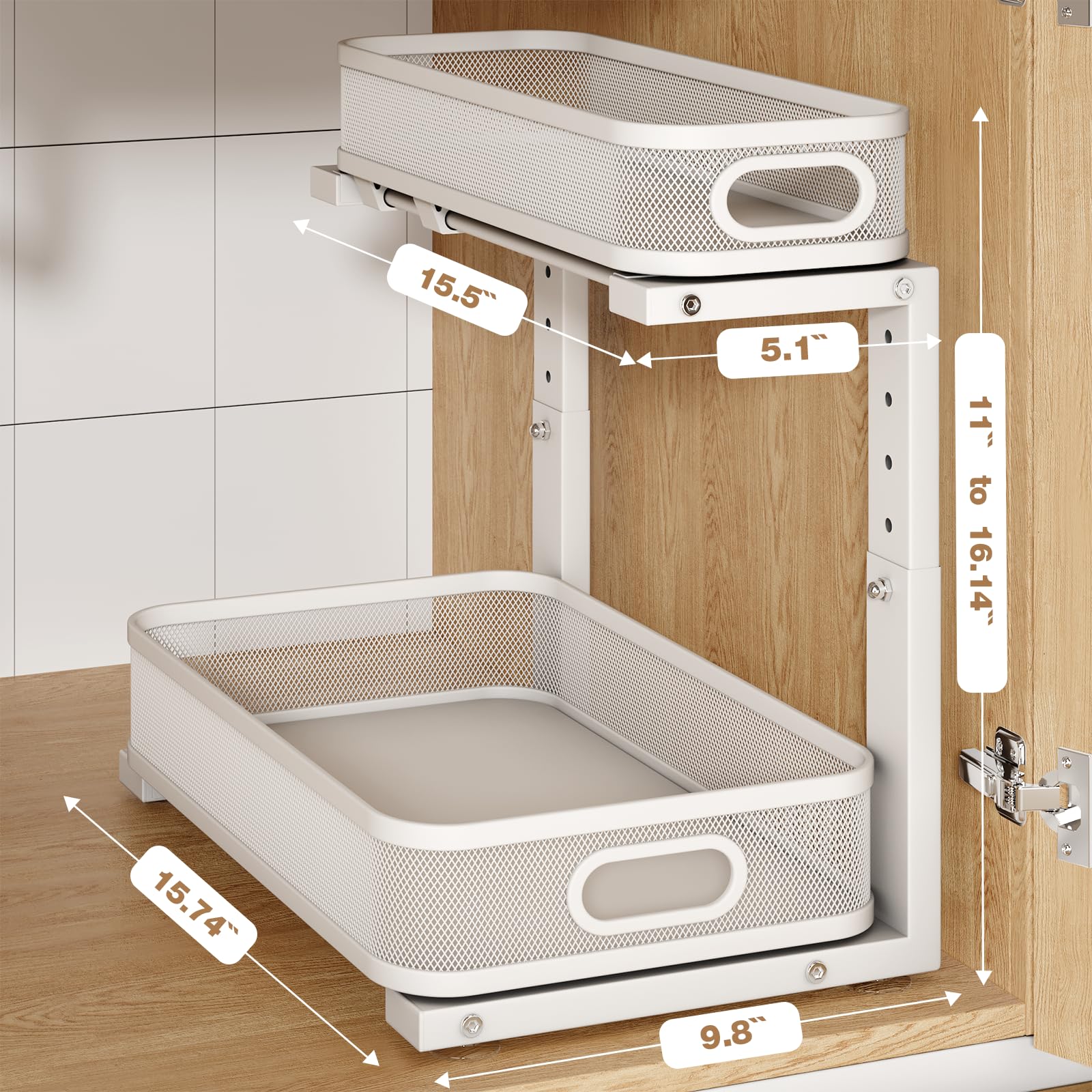 Biboraya 2-tier pull-out system: maximize cabinet space and reach.