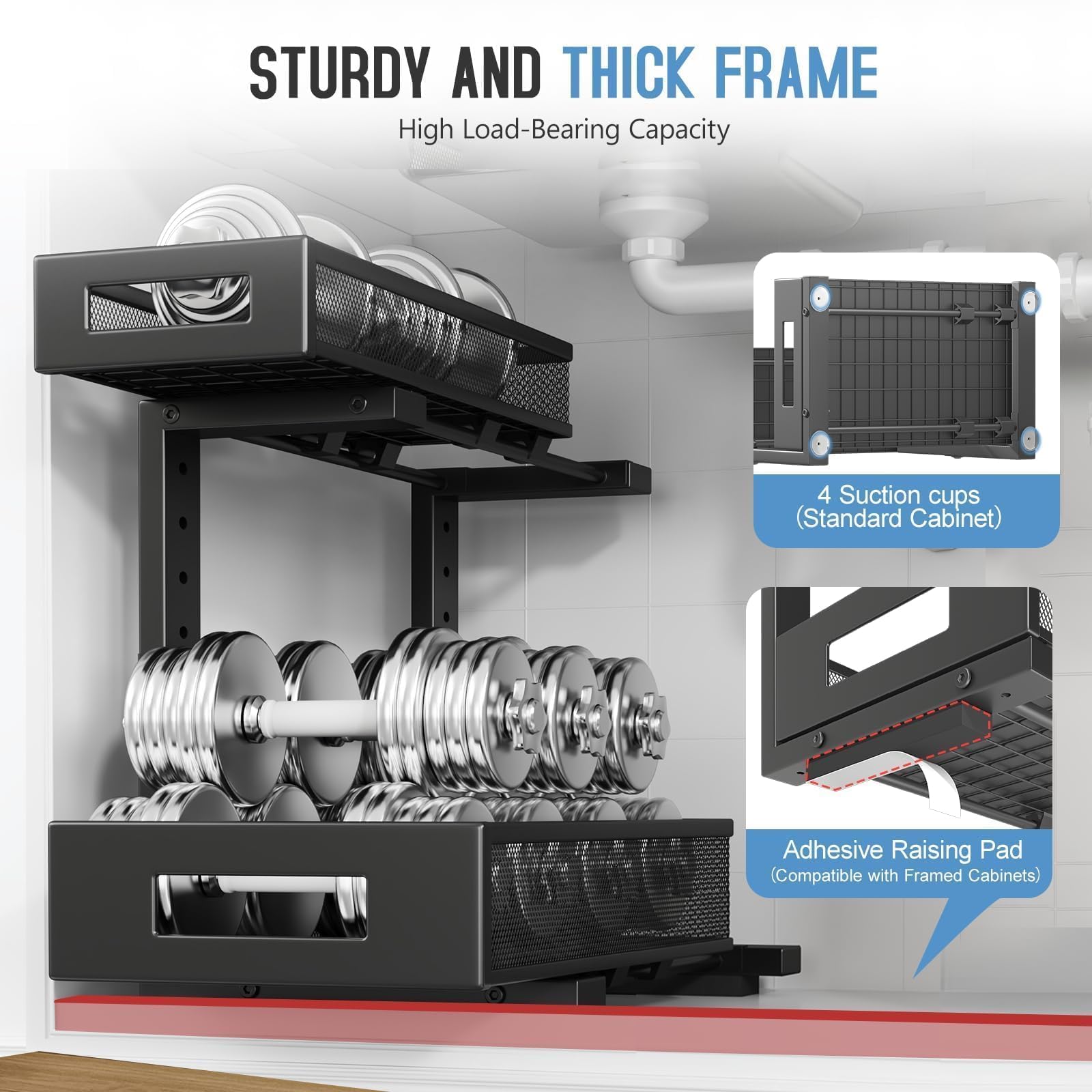 Biboraya two tier pull out design enables easy access to deep cabinet areas