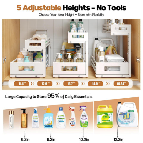 Biboraya white under-sink cabinet organizer brightens the space.