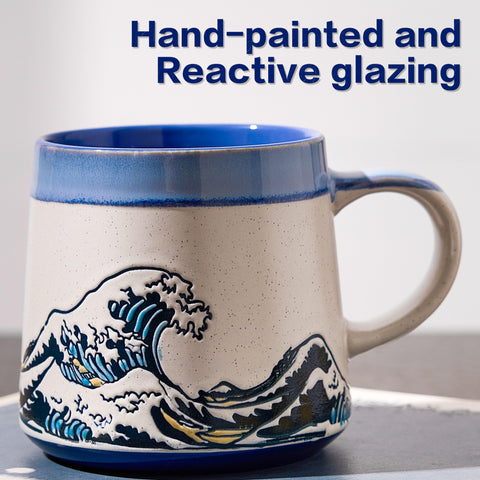 BICETTO hand-painted ceramic mug highlighting Ukiyo-e design.