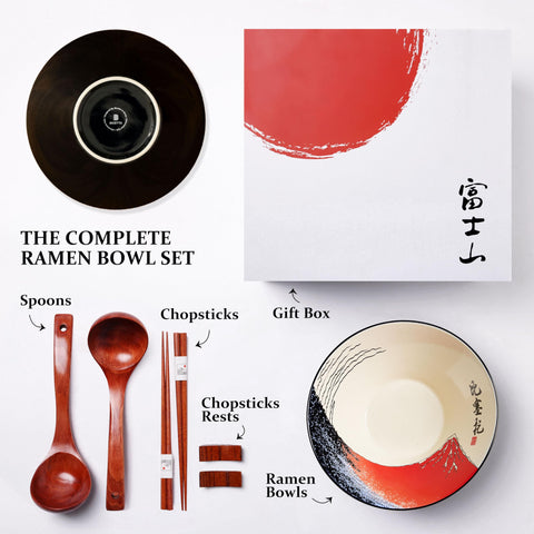 BICETTO ramen bowl set with spoons and wooden chopsticks for authentic home dining.