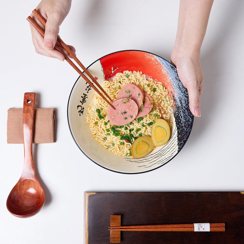 Close-up of Red Fuji artwork on a BICETTO bowl for elegant dining.