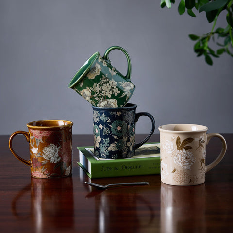 Close-up of a 12oz ceramic mug from the Royal Bloom set.