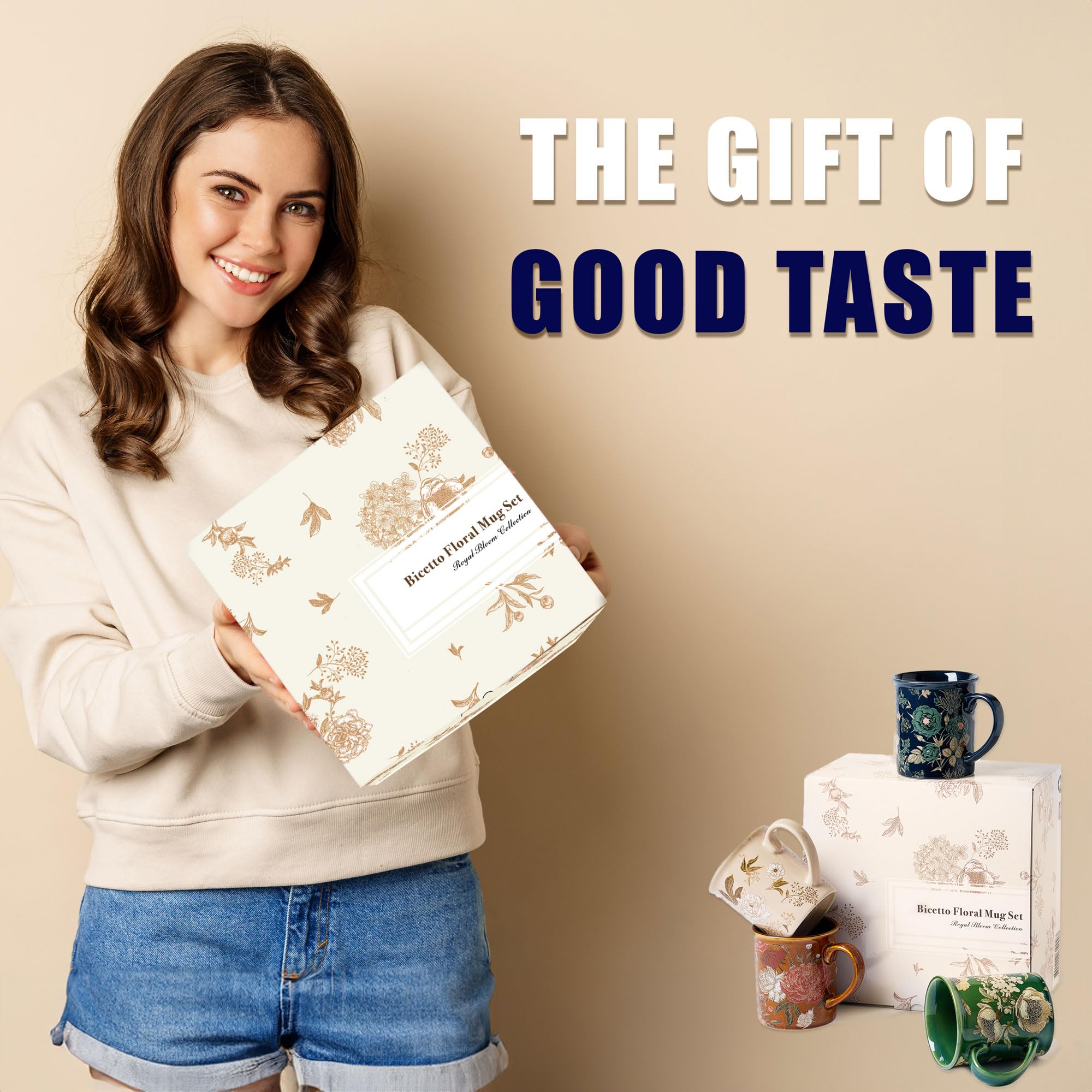Gift-boxed BICETTO Royal Bloom mug set, ideal for gifting.