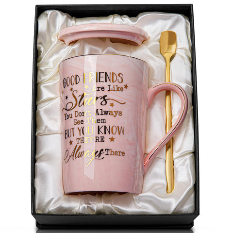 Biching Best Friend mug with pink glaze and gold rim, ideal for gifting.