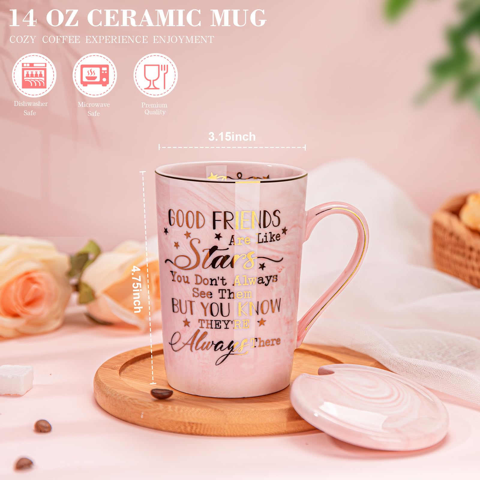 Biching porcelain mug shows microwave-safe build for convenient reheats.