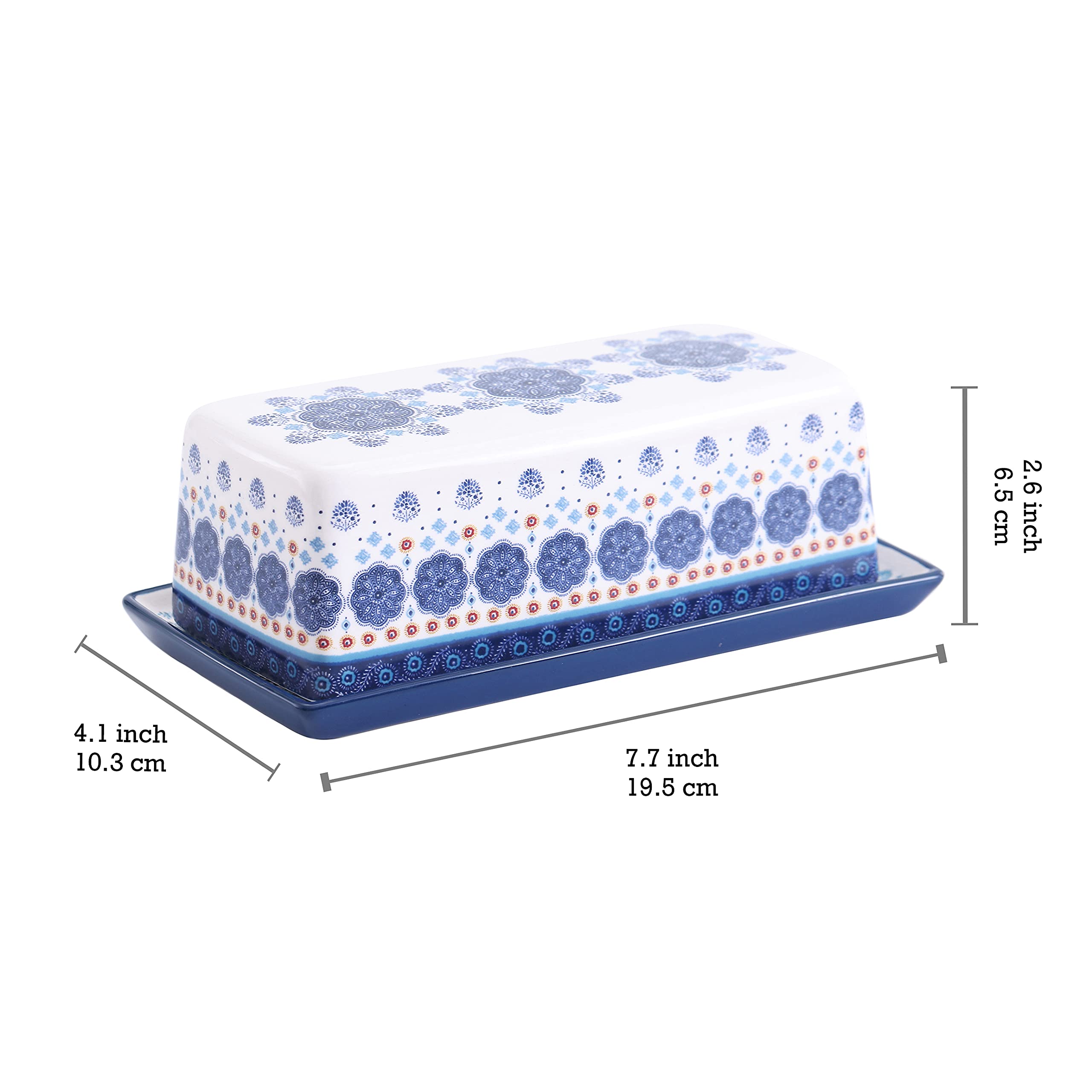 Bico Blue Talavera ceramic butter dish close-up shows glossy glaze