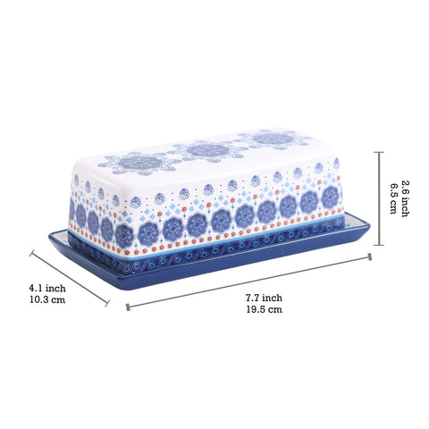 Bico Blue Talavera ceramic butter dish close-up shows glossy glaze
