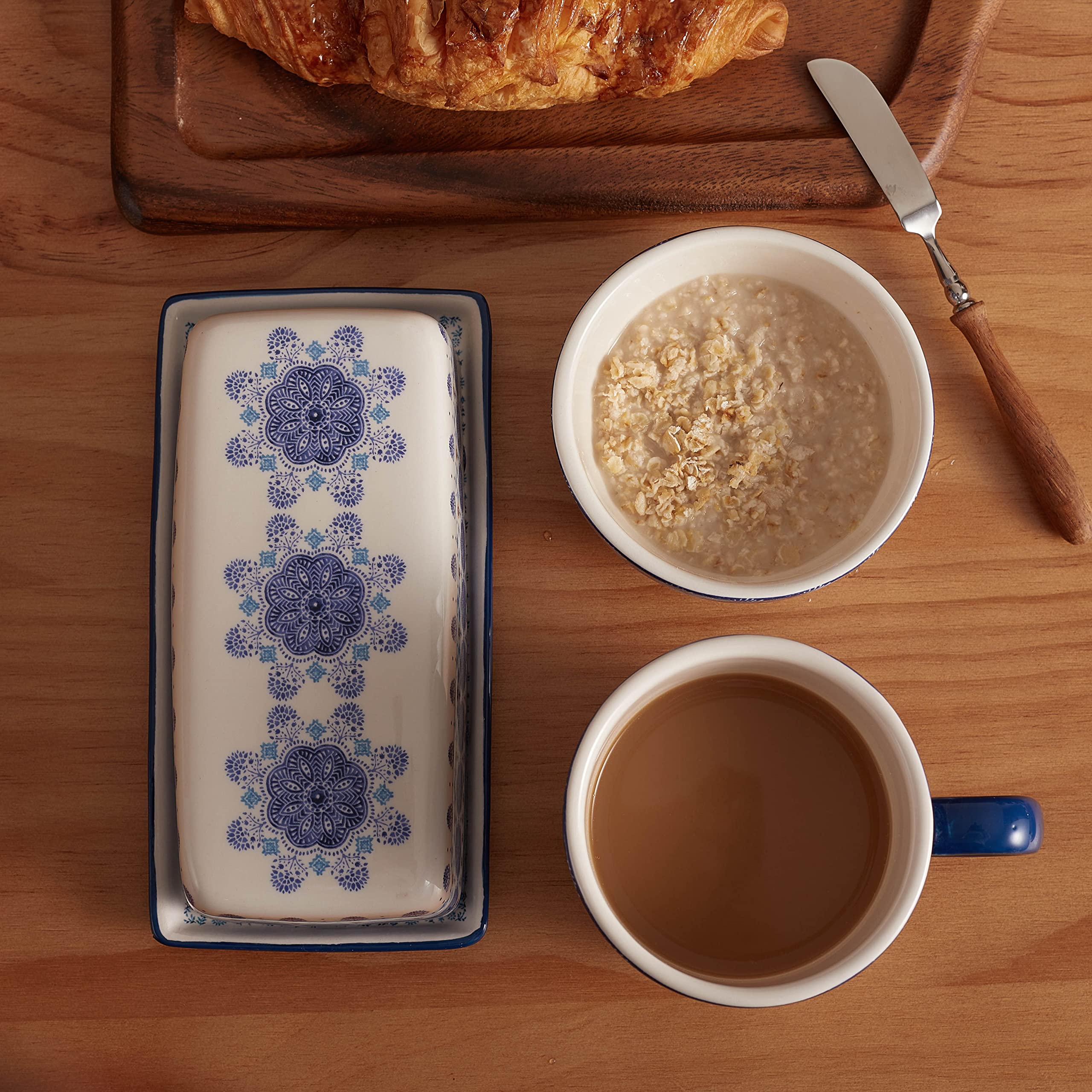 Bico Blue Talavera butter dish on counter for daily use