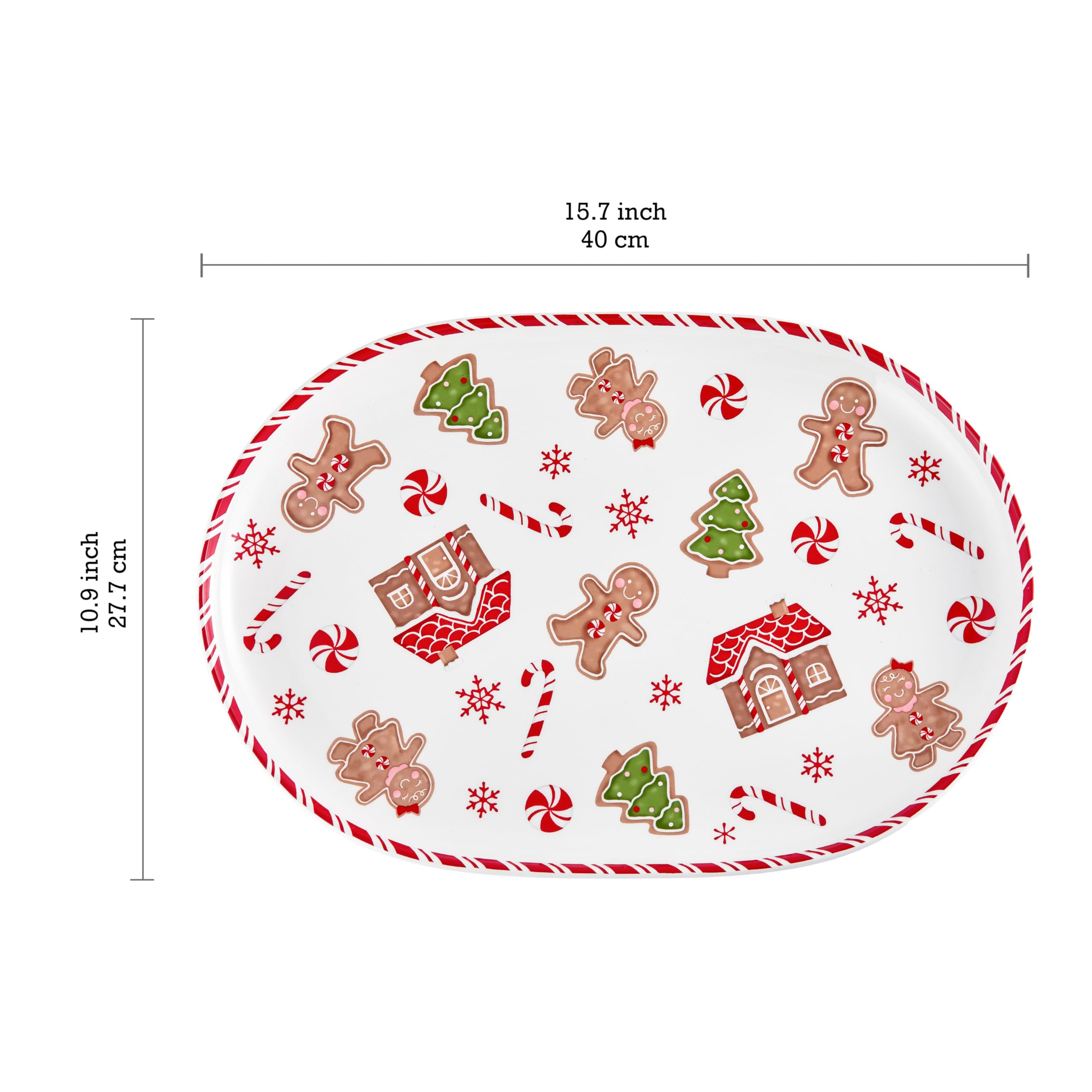 Bico gingerbread man 12-inch ceramic platter, ideal for small gatherings.