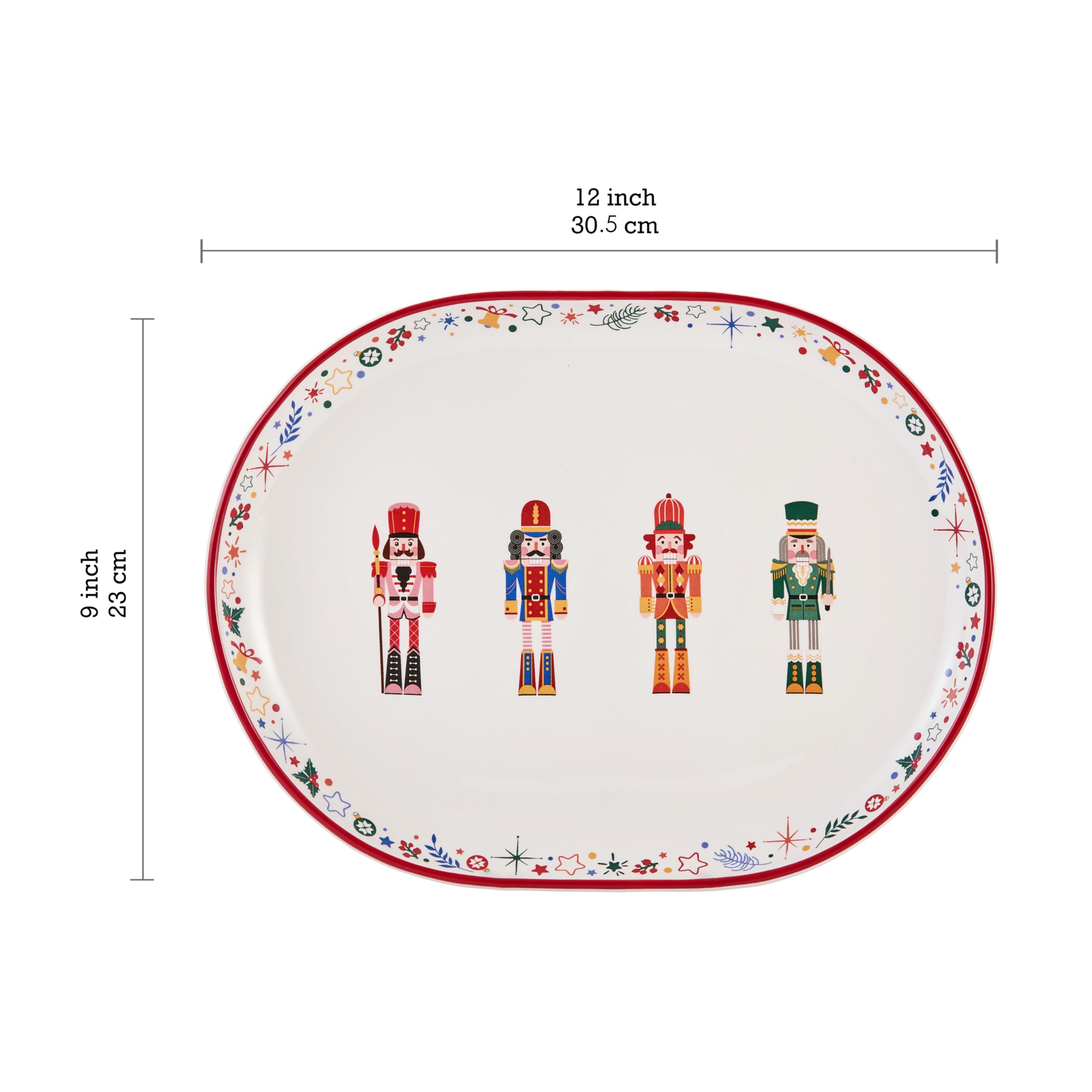 Bico Christmas Soldier 12-inch oval platter ideal for appetizers, sides, and intimate gatherings.