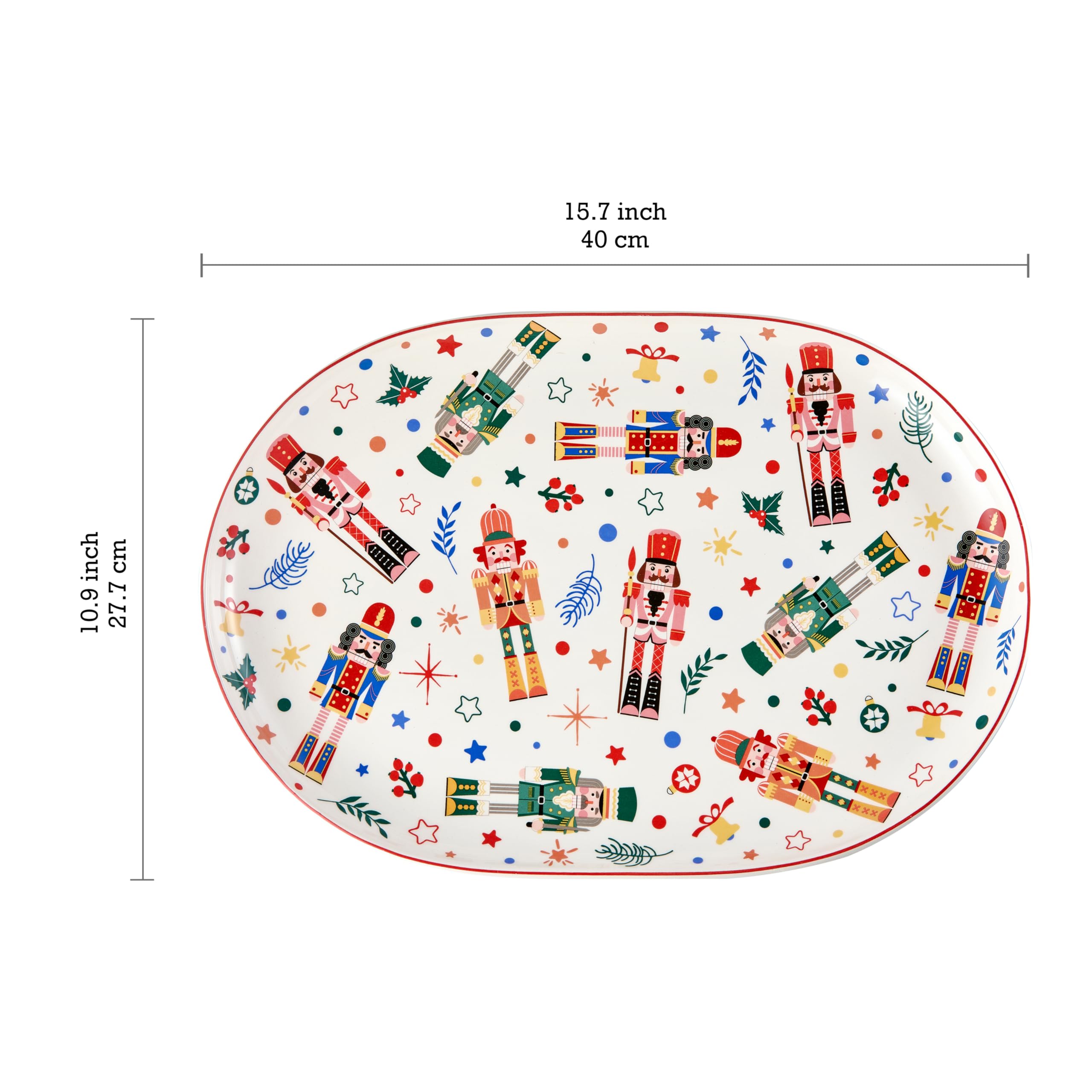 Bico Christmas Soldier ceramic platter shows vibrant glaze while remaining lead- and cadmium-free.