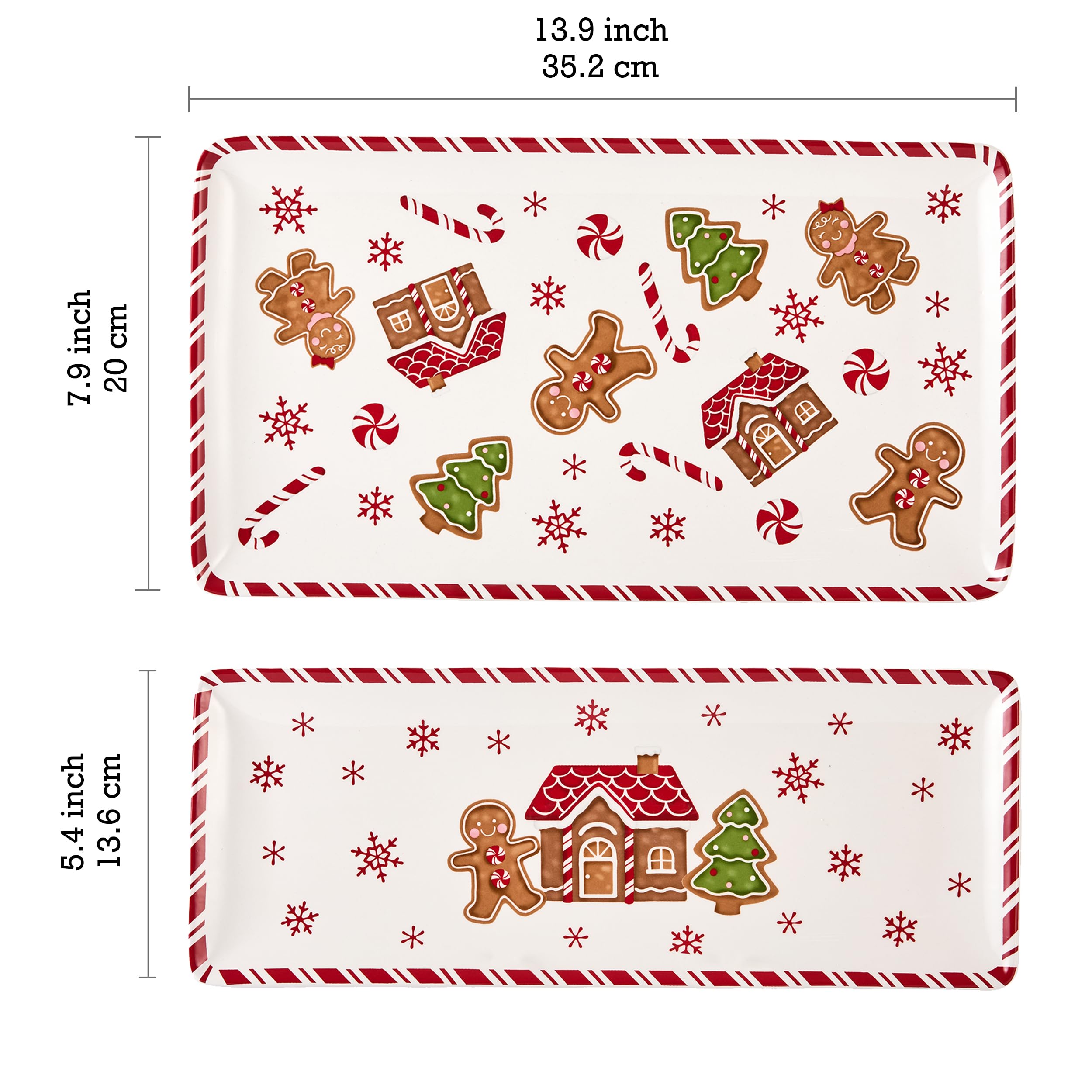 Bico Gingerbread Man 14-inch medium rectangular ceramic platter, perfect for salads and small bites