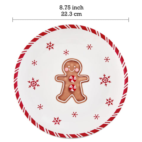 Close-up of Bico gingerbread-man pattern on ceramic plates