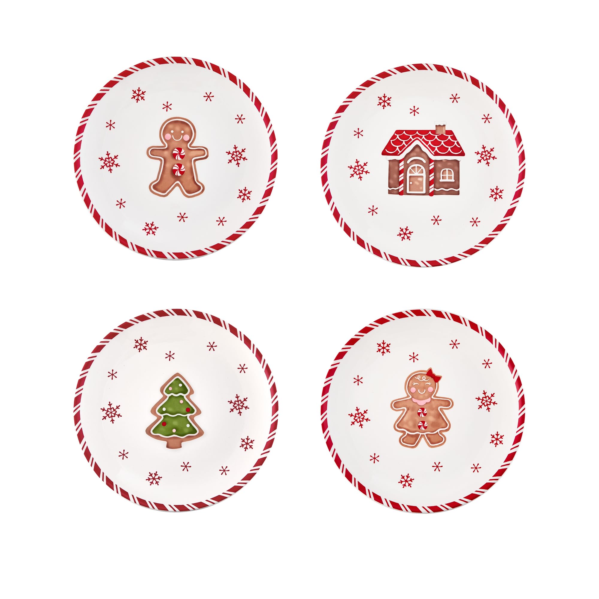 Bico gingerbread-man salad plates set of four with festive pattern and 8.75-inch diameter