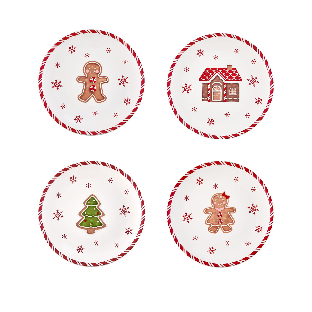 Bico gingerbread-man salad plates set of four with festive pattern and 8.75-inch diameter