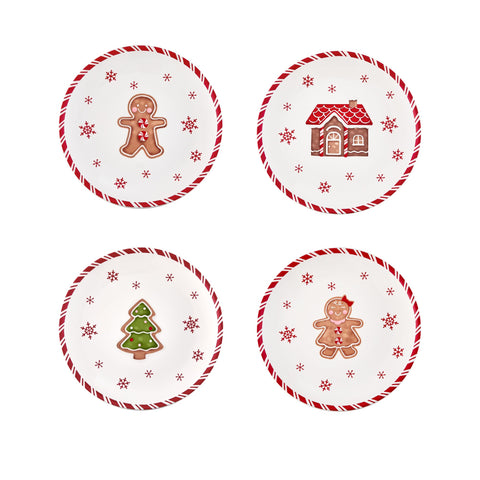 Bico gingerbread-man salad plates set of four with festive pattern and 8.75-inch diameter