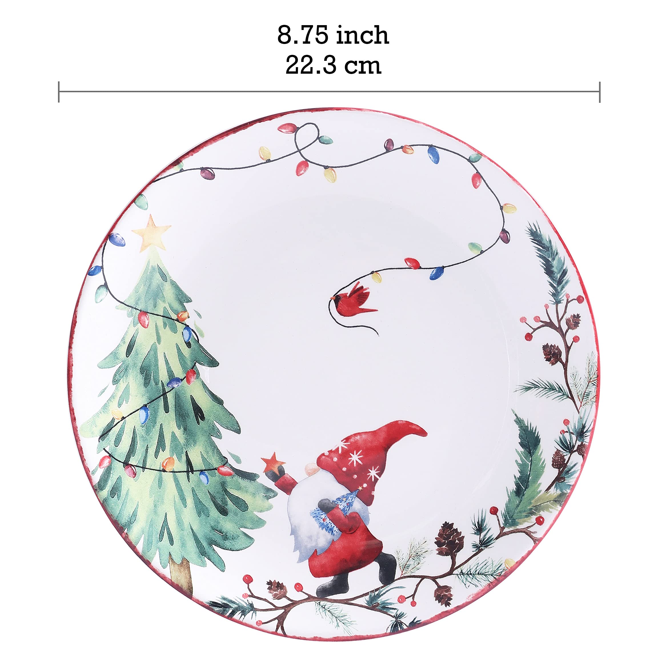 Bico gnomes pattern ceramic plate close-up showcasing colorful artwork.