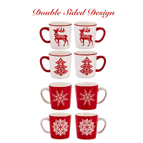 Bico Holly Jolly microwave-safe mugs for quick reheats of tea or cocoa.