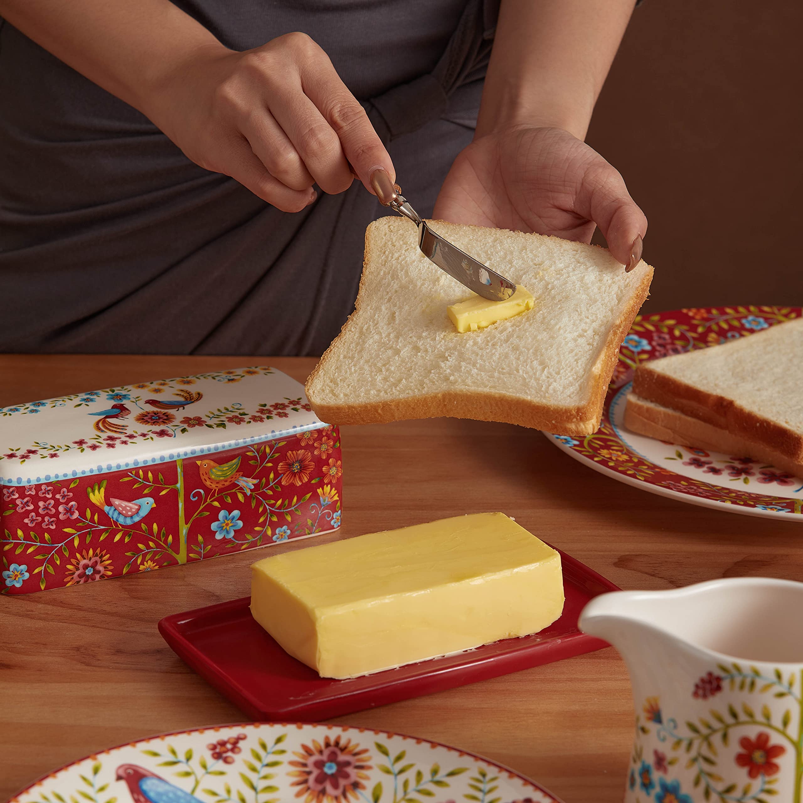 Bico Red Spring Bird butter dish is microwave safe for quick reheating