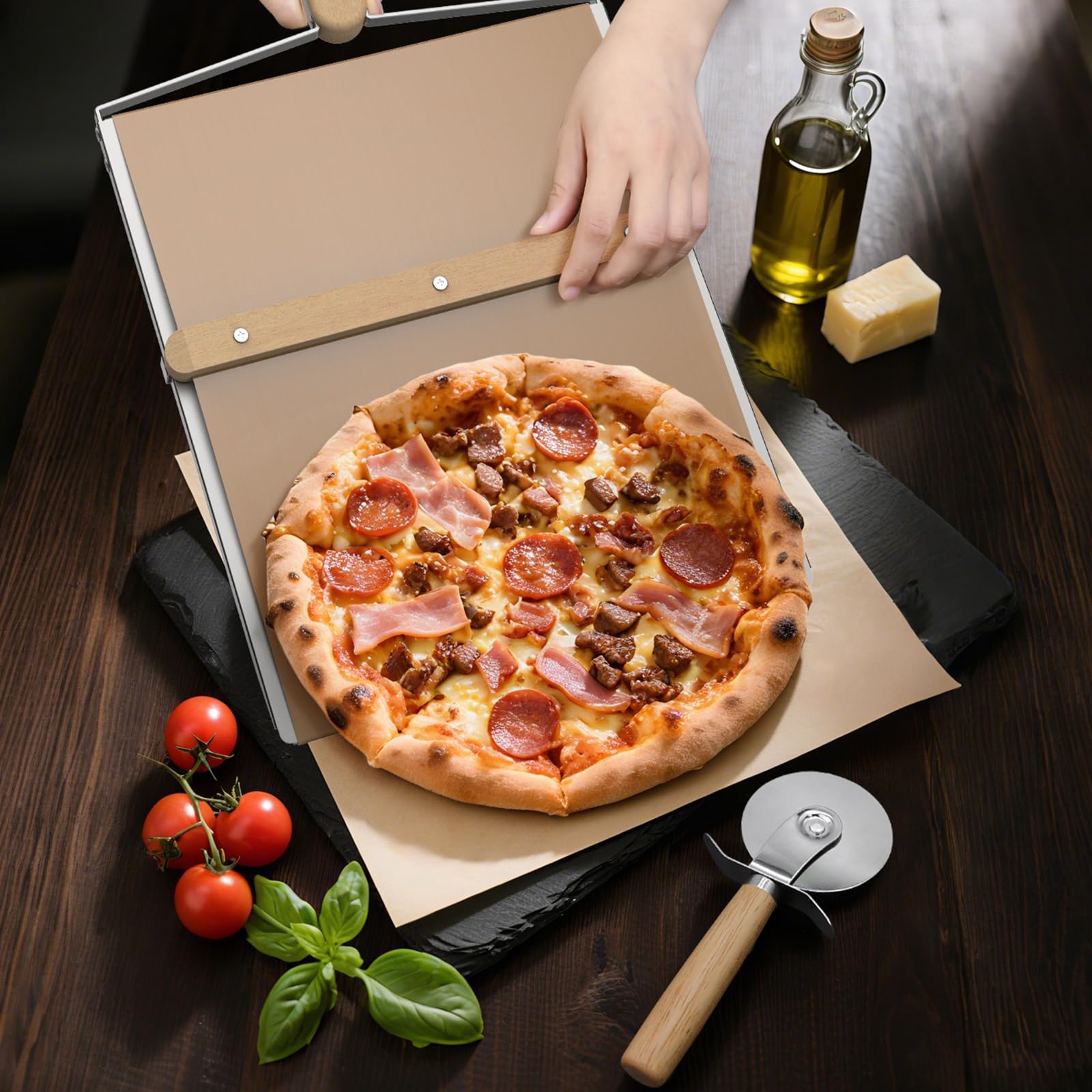 Gift-ready set with tools and screws for a thoughtful pizza night upgrade.