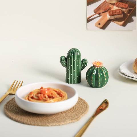 Bicuzat glossy ceramic cactus shakers brighten a tabletop with color