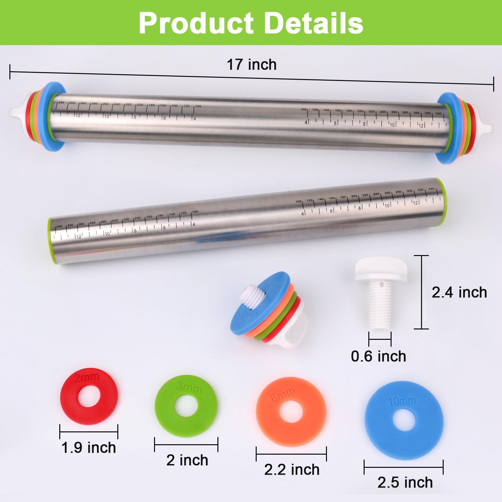 BIDFUL 17-inch stainless steel dough roller ready for pizzas and pastries