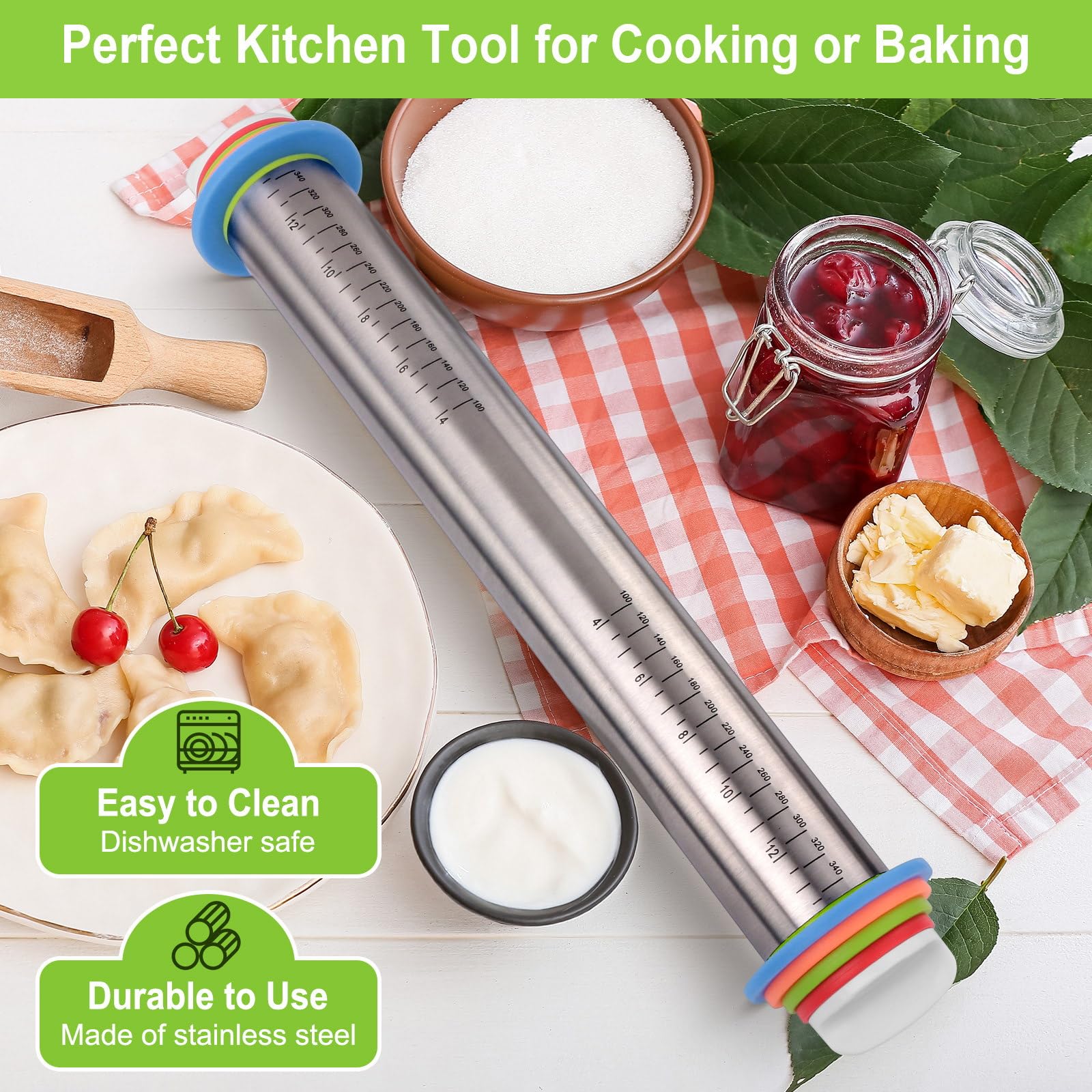 BIDFUL dishwasher-safe rolling pin for easy cleanup after baking
