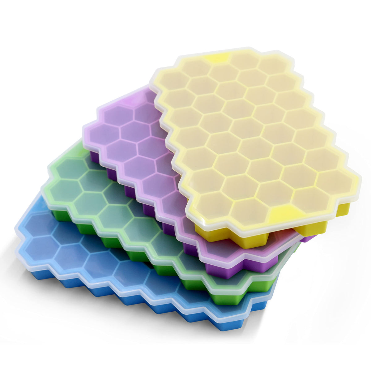 BIDFUL 37-grid silicone ice tray with lid showing organized cubes and multicolor design