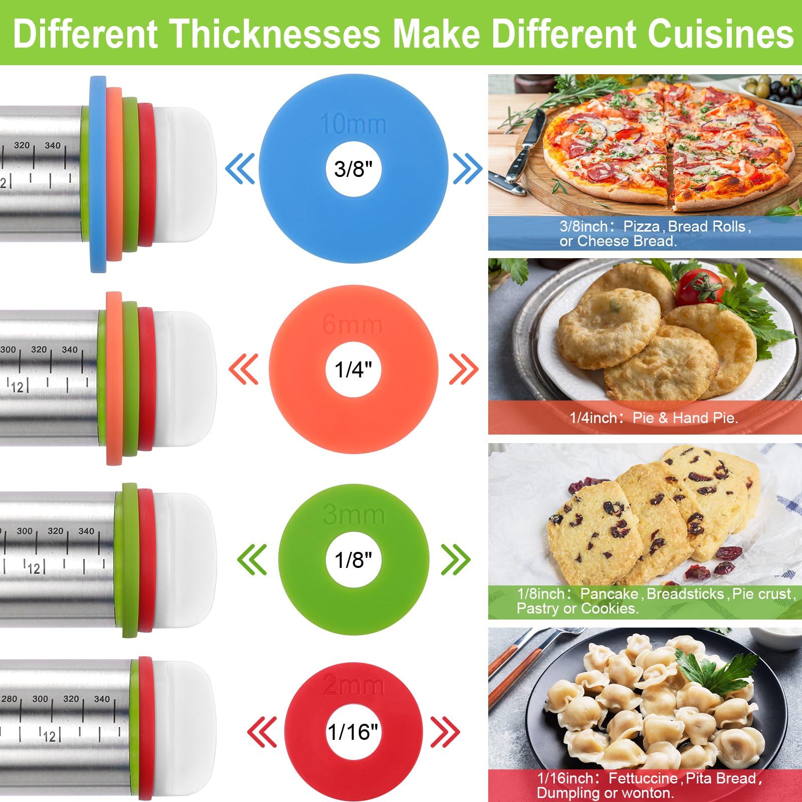 BIDFUL removable rings enable quick thickness adjustments for cookies and pies