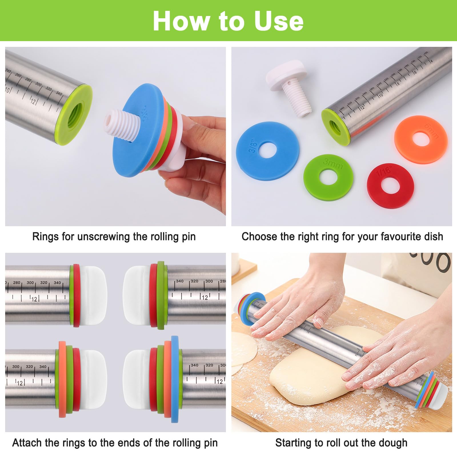BIDFUL smooth stainless surface prevents tearing for even cookie dough