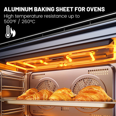 BIEAMA deep-edged baking pan catches juices to keep the oven clean.