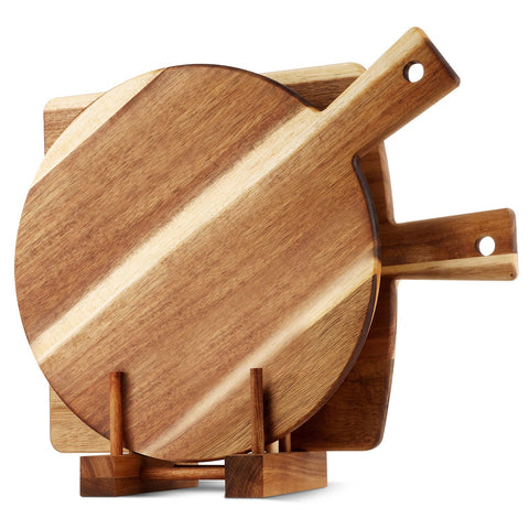 BIEOFFEI acacia round cutting board with stand showcases versatile prep and serving options