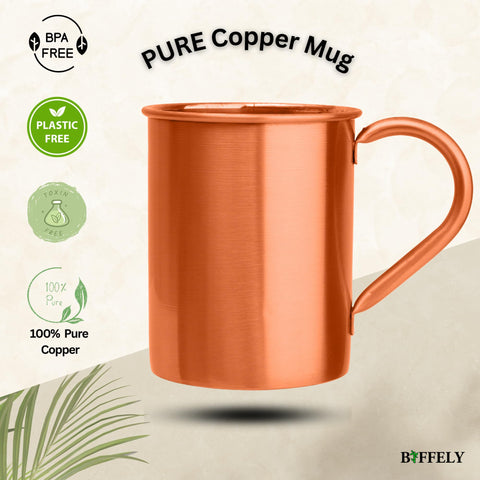 BIFFELY hand-hammered copper mug on bar setup.