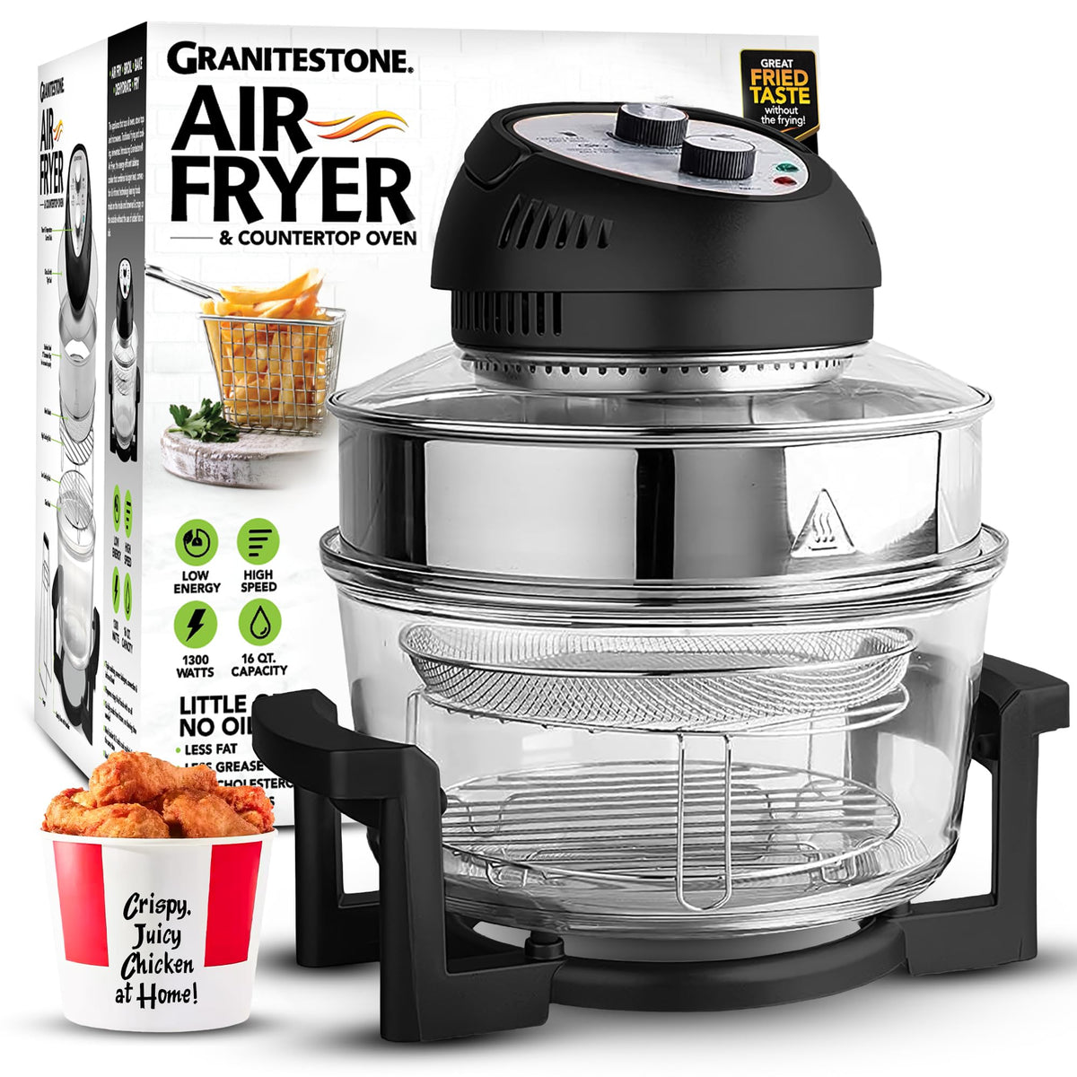 Big Boss 16Qt glass air fryer exterior for large family meals.