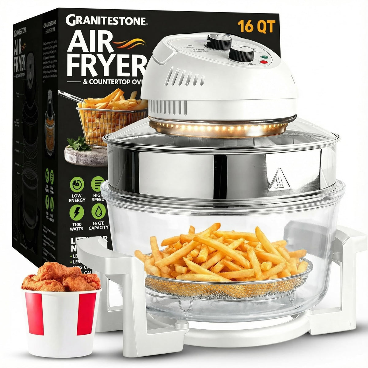 Big Boss 16Qt large glass bowl for easy, visible cooking progress