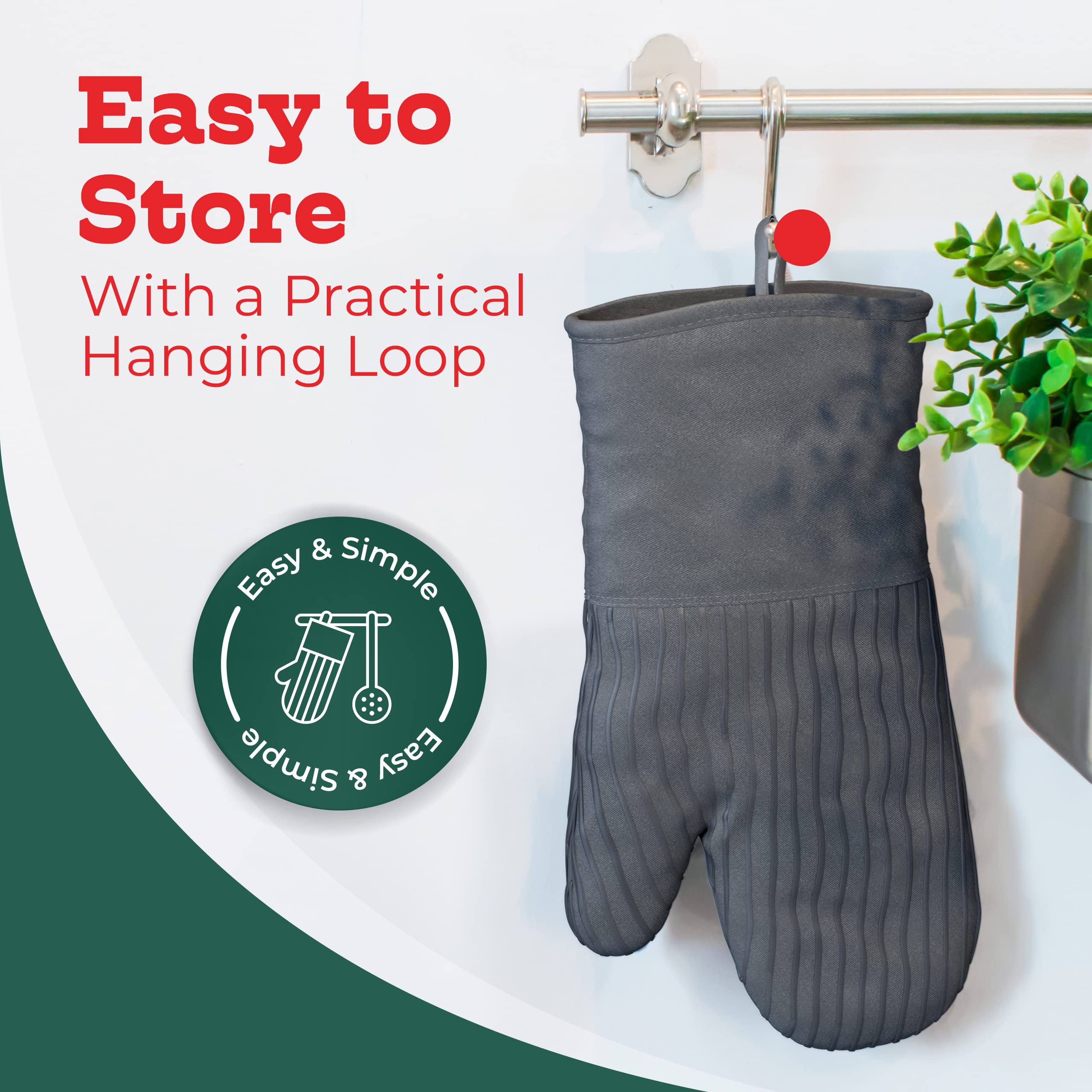 Machine washable Big Red House mitts for simple cleanup after cooking.