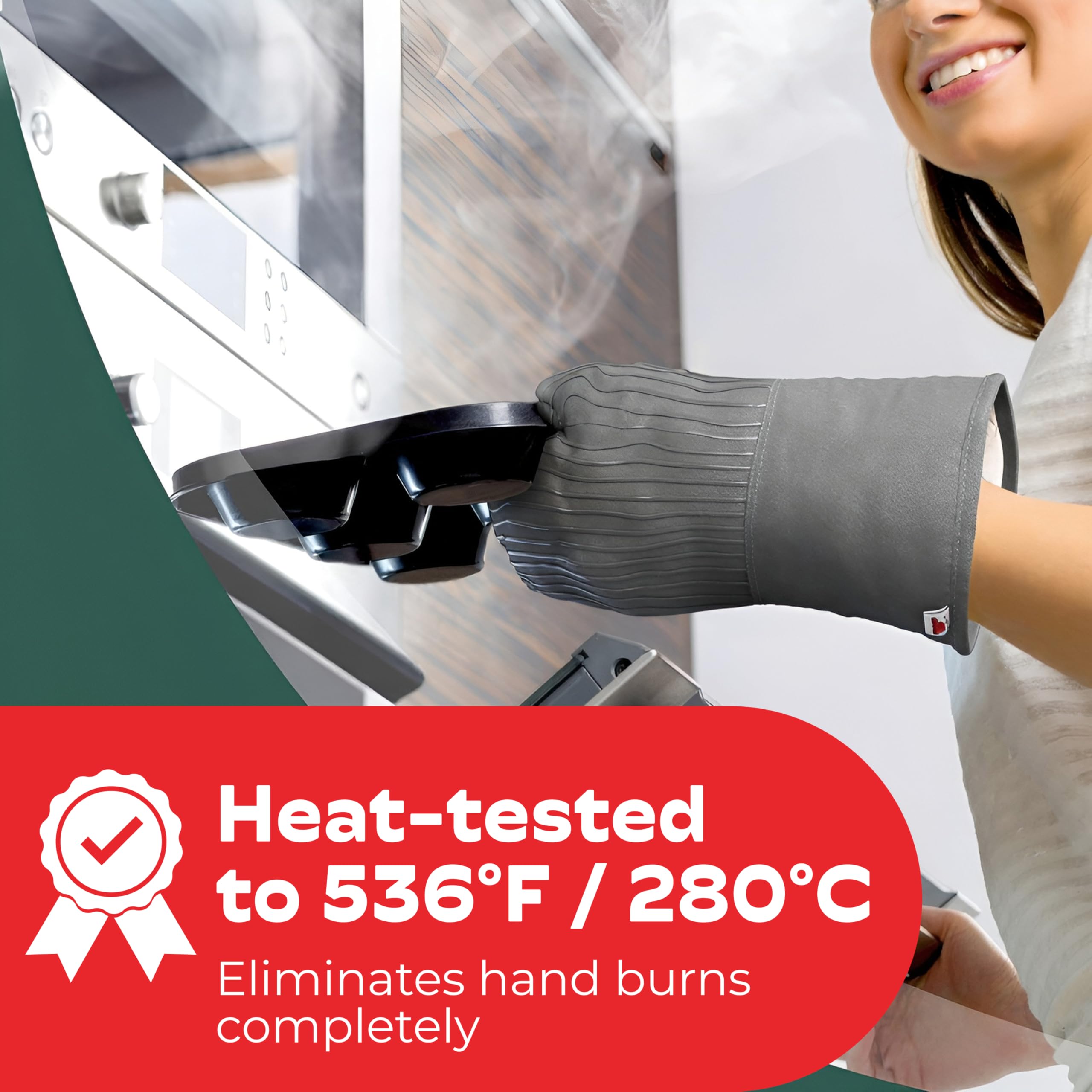 Gray silicone oven mitts with non-slip palms from Big Red House for secure grip.