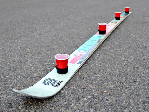 Big Shots peel-and-stick design for shooter ski installation and portability.