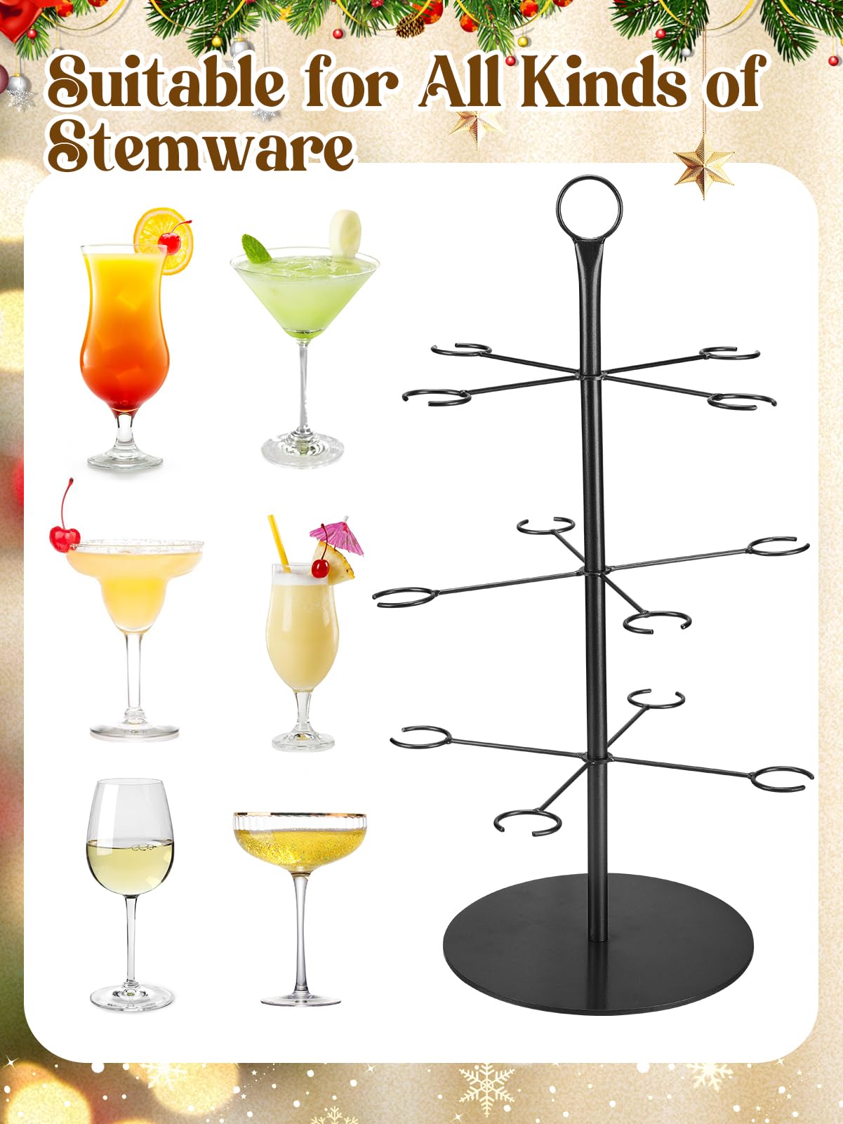 Biggun cocktail tree stand mimosa margarita cups highlights versatile stemware display for parties.